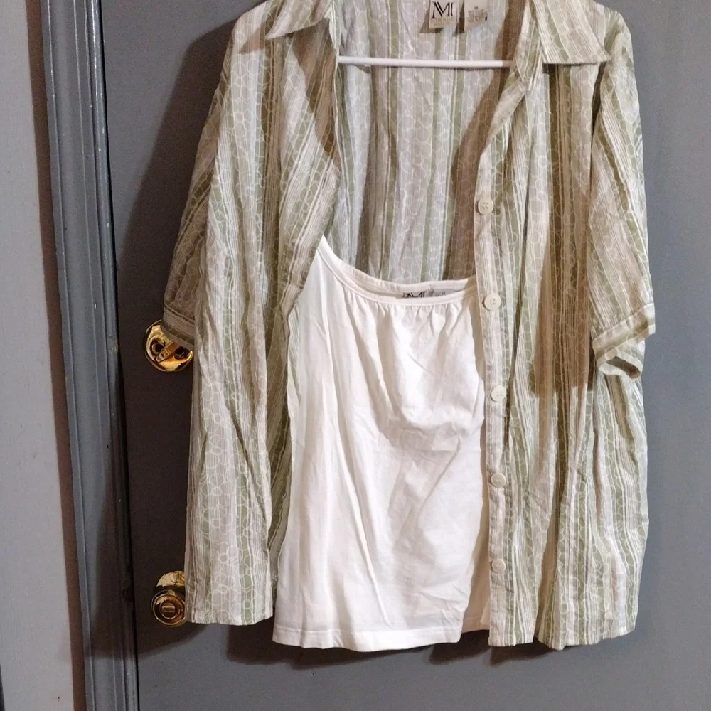 2/ For 8 Dollars Sale Mirage, Cozy And Chic Two Piece Green Striped Shirt - Picture 1 of 6